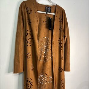 Brown Laser Cut Open Cardigan boho retro western